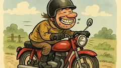 Виц: По какво се познава щастлив моторист?